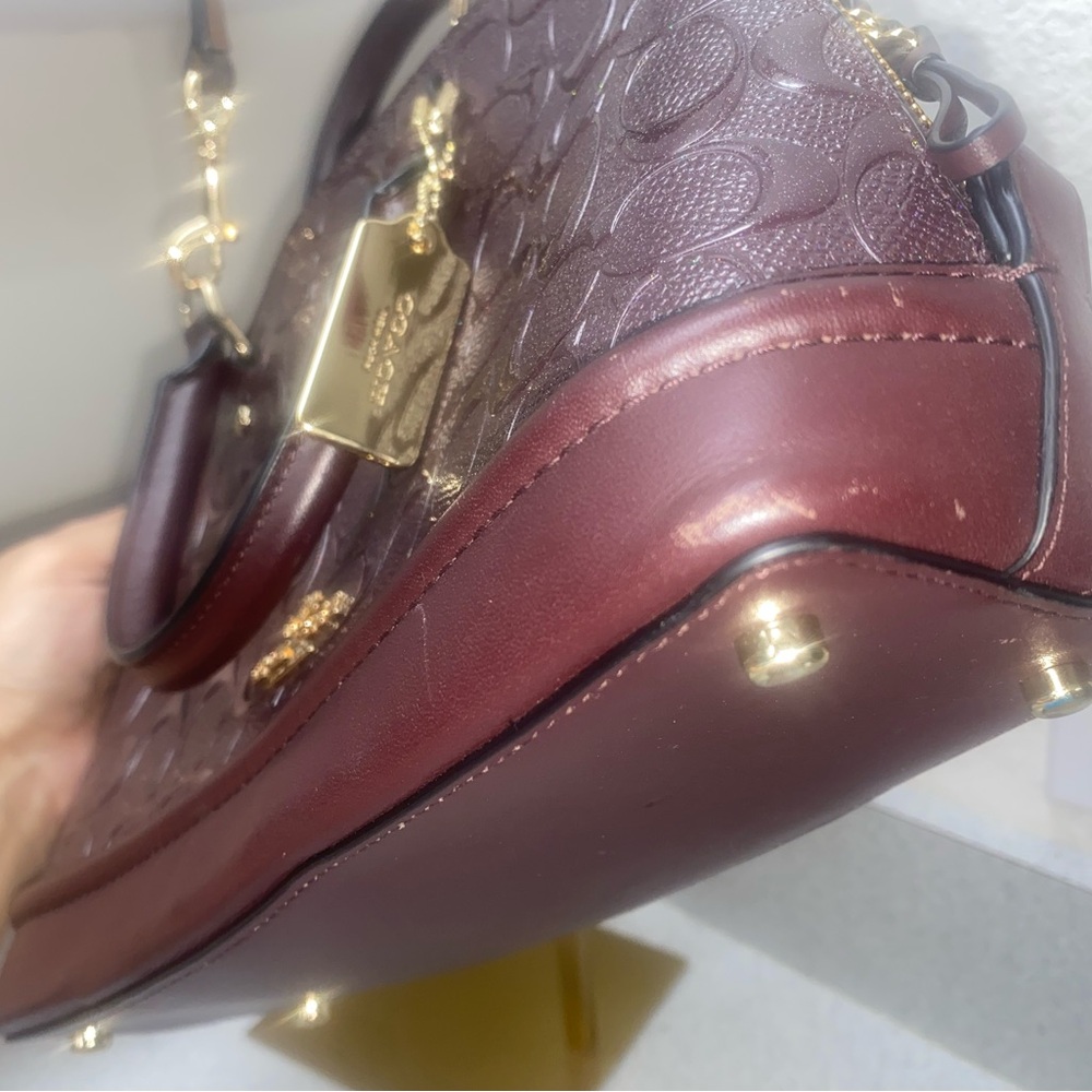 Coach Signature Debossed Patent Oxblood Mini Sierra Crossbody GUC - Picture 10 of 15
